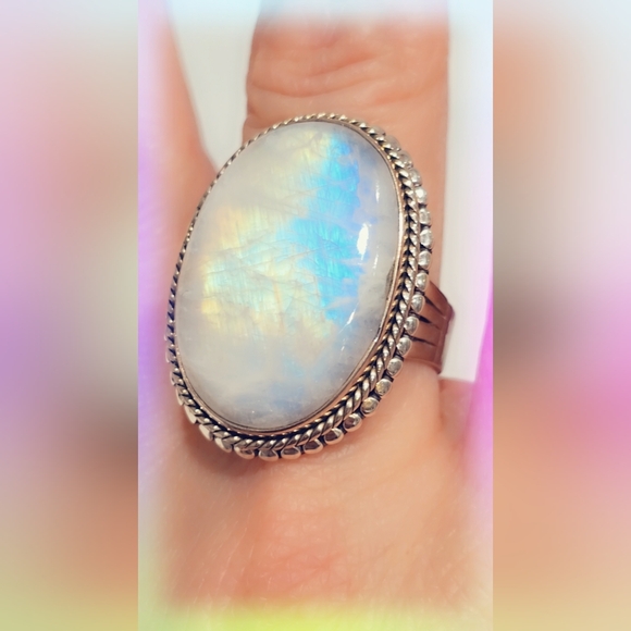 Rainbow Moonstone Sterling Silver Gemstone Ring